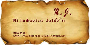 Milankovics Jolán névjegykártya